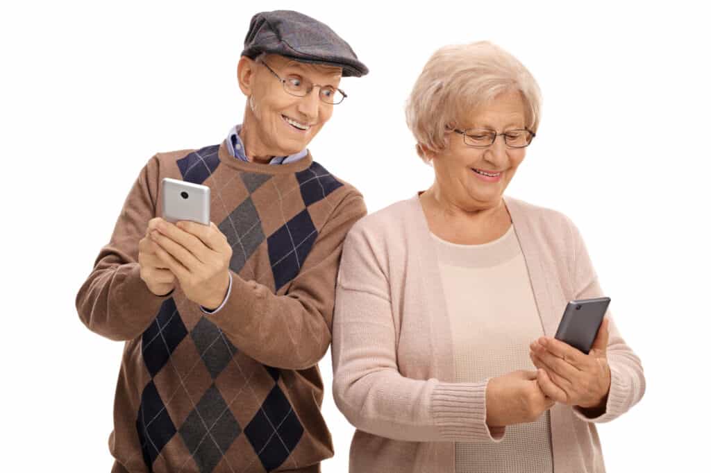 A couple examining a Government Free Phone.