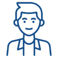 a line icon of a man in a suit.