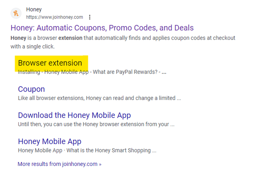A screenshot of a google search page showing a coupon code.