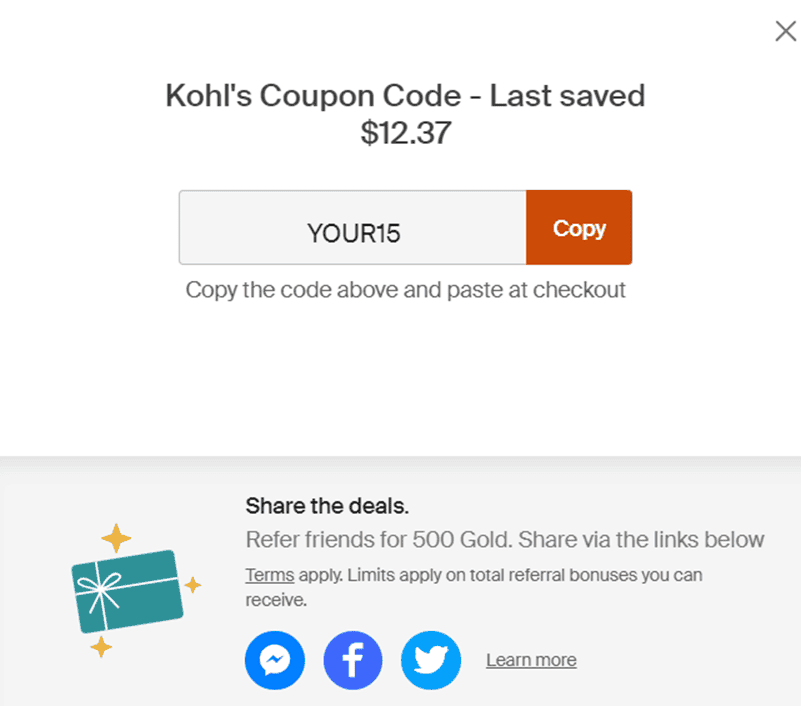 Kohl's coupon code last saved.