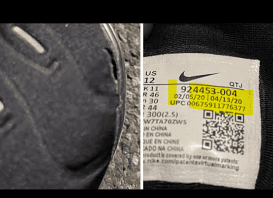 A picture revealing hacks and tips using a QR code on a Nike shoe to save more money.