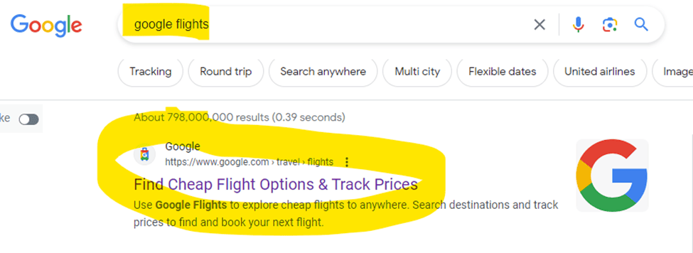 A Google search page with a highlighted search option featuring money-saving secrets and hacks.