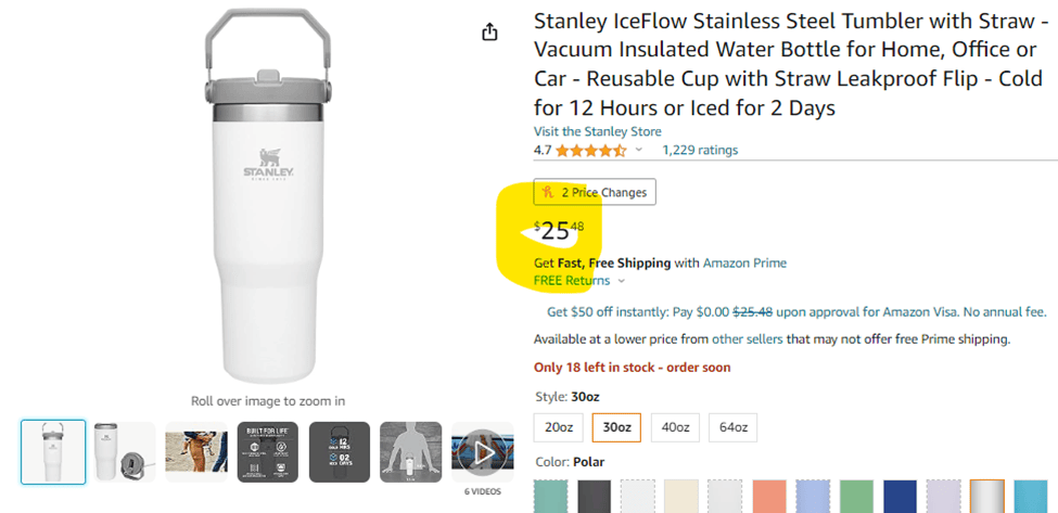 A picture of a water bottle on amazon.